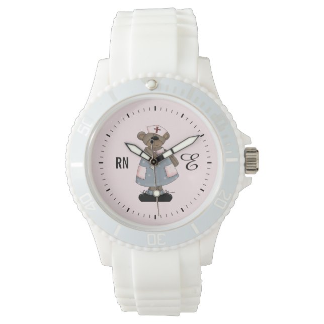 Niedlicher Teddybär - Monogram Watch in Nurse Armbanduhr (Vorderseite)