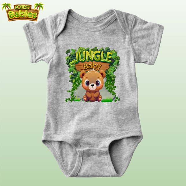Niedlicher Teddybär Naturwald Grafik 🧸 Baby Strampler (Cute Teddy Bear Jungle Baby Shirt, Woodland Wildlife Forest Graphic Nature-Inspired Bodysuit 🐻)