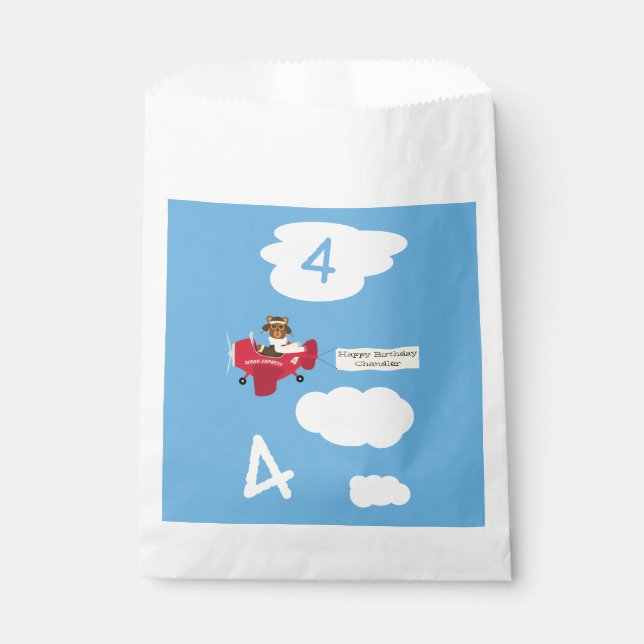 Niedlicher Teddybär Pilot Individuelle Name und Al Geschenktütchen (Vorderseite)