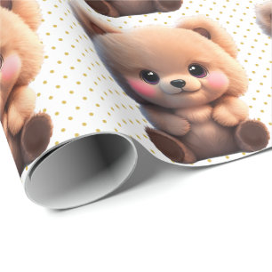 Niedlicher Teddybär Polka Golddots Geschenkpapier