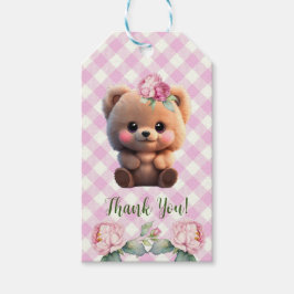 Niedlicher Teddybär Rosa Gingham Blütendusche Geschenkanhänger