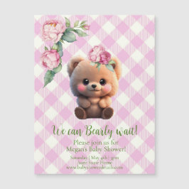 Niedlicher Teddybär Rosa Gingham Blütendusche Magnetkarte