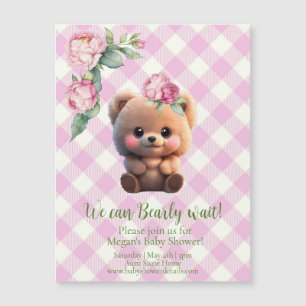 Niedlicher Teddybär Rosa Gingham Blütendusche Magnetkarte