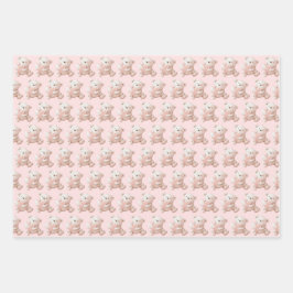 Niedlicher Teddybär Rosa Kariert koordiniert Geschenkpapier Set