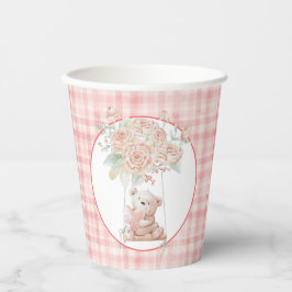 Niedlicher Teddybär Rosa Kariert Pappbecher
