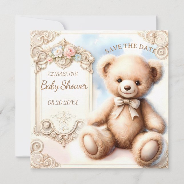 Niedlicher Teddybär Save the Date (Vorderseite)