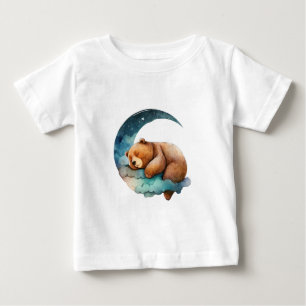 Niedlicher Teddybär Schlafen auf dem Crescent Mond Baby T-shirt
