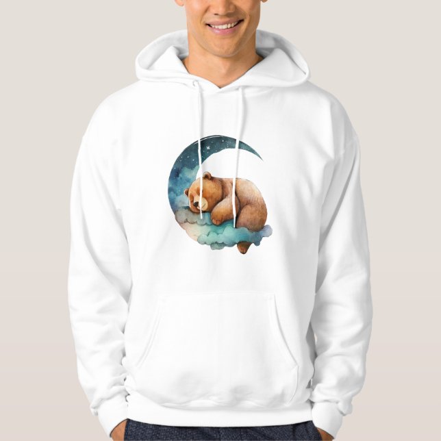 Niedlicher Teddybär Schlafen auf dem Crescent Mond Hoodie (Vorderseite)