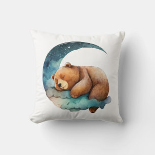 Niedlicher Teddybär Schlafen auf dem Crescent Mond Kissen