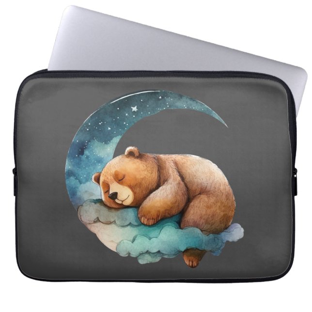 Niedlicher Teddybär Schlafen auf dem Crescent Mond Laptopschutzhülle (Vorderseite)