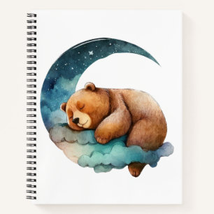 Niedlicher Teddybär Schlafen auf dem Crescent Mond Notizbuch