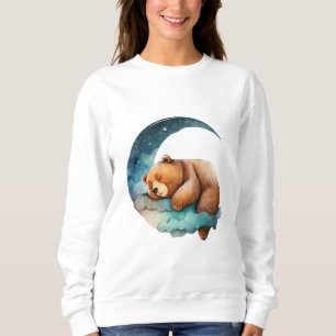 Niedlicher Teddybär Schlafen auf dem Crescent Mond Sweatshirt