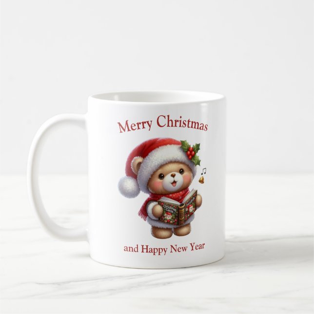 Niedlicher Teddybär singt Weihnachtslieder Kaffeetasse (Links)