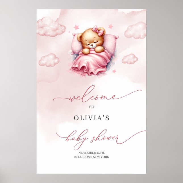 Niedlicher Teddybär über dem Cloud-Empfang Poster (Vorne)