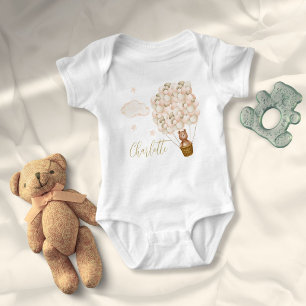 Niedlicher Teddybär und Balloons-Gold-Script Baby Strampler