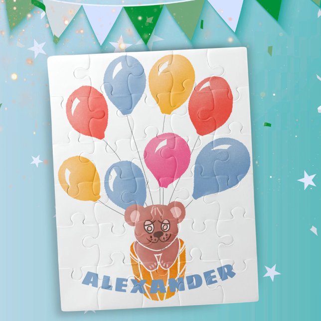 Niedlicher Teddybär und Balloons Name Kid Puzzle (Von Creator hochgeladen)