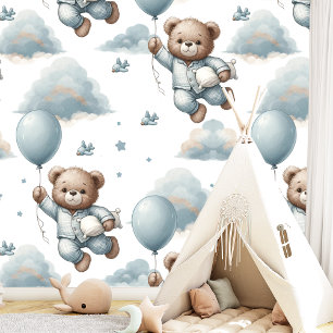 Niedlicher Teddybär und Balloons Wasserfarbe Tapete