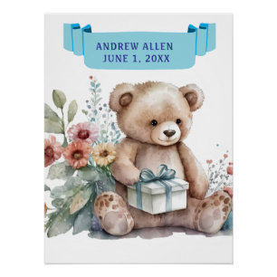 NIEDLICHER TEDY MIT GIFT-PAKET MIT BEZEICHNUNG Geb Poster
