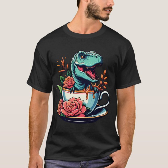 Niedlicher Tee Rex mit Blume T - Shirt (Vorderseite)