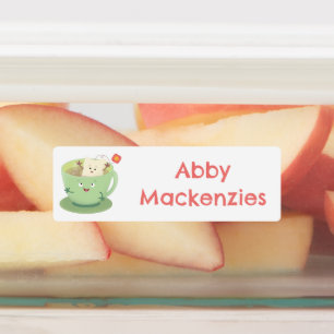 Niedlicher Teebecher-Comic-Charakter personalisier Etiketten