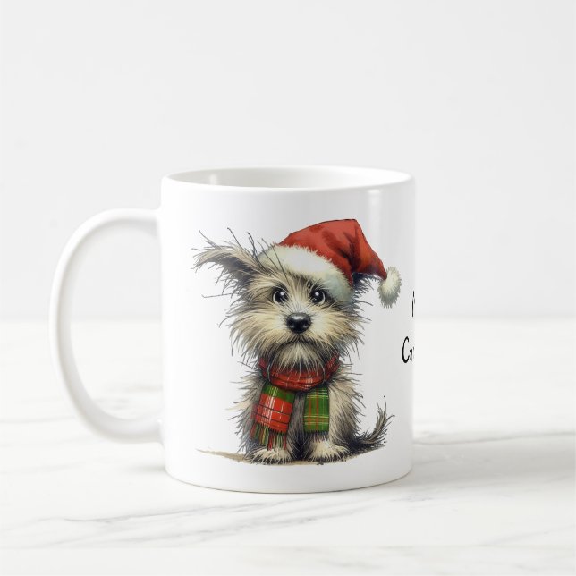 Niedlicher Terrier Hund in einer Weihnachtsfeier Kaffeetasse (Links)