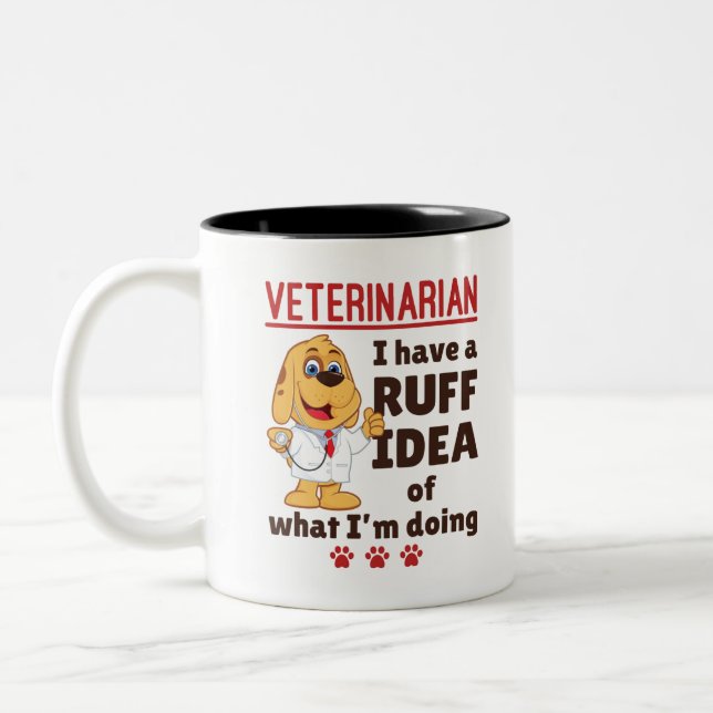 Niedlicher Tierarzt Ruff Idea Zweifarbige Tasse (Links)