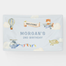 Niedlicher Tiere Airplane Blue Birthday Banner