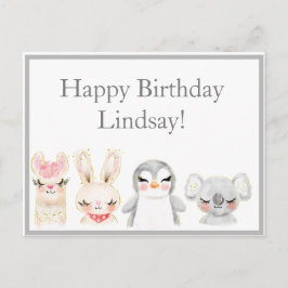 Niedlicher Tiere Aquarell Typografie Geburtstag Postkarte