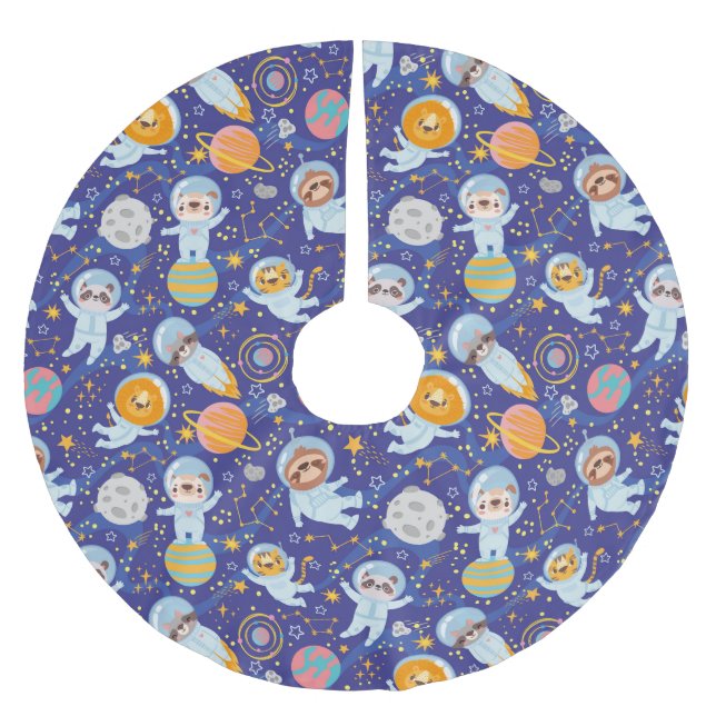 Niedlicher Tiere Astronauten Polster-Tree Ski Polyester Weihnachtsbaumdecke (Vorderseite)