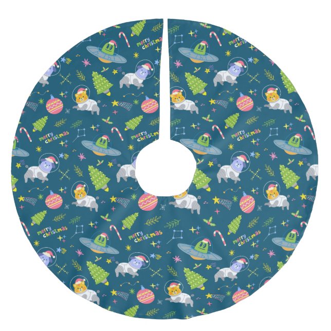 Niedlicher Tiere Astronauten Polyester Weihnachtsbaumdecke (Vorderseite)