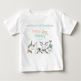 Niedlicher Tiere Baby's 1. Weihnachts-Happy Joy Baby T-shirt