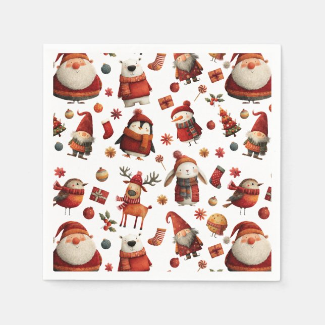 Niedlicher Tiere Feierliches Weihnachtsmuster Kind Serviette (Vorderseite)