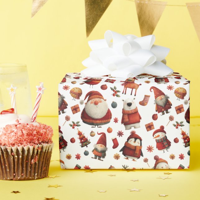 Niedlicher Tiere Festliche Weihnachten Muster Joys Geschenkpapier (Geburtstagsparty)