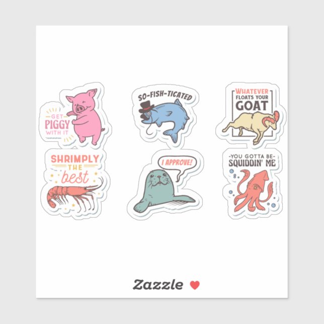 NIEDLICHER TIERE FUNNY PUN QUOTES STICKER-SET AUFKLEBER (Blatt)
