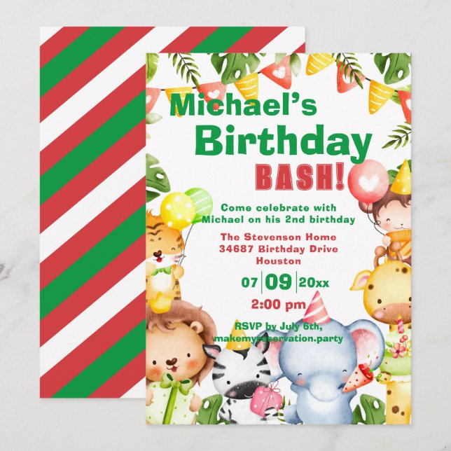 Niedlicher Tiere Geburtstagsparty Einladung (Vorne/Hinten)