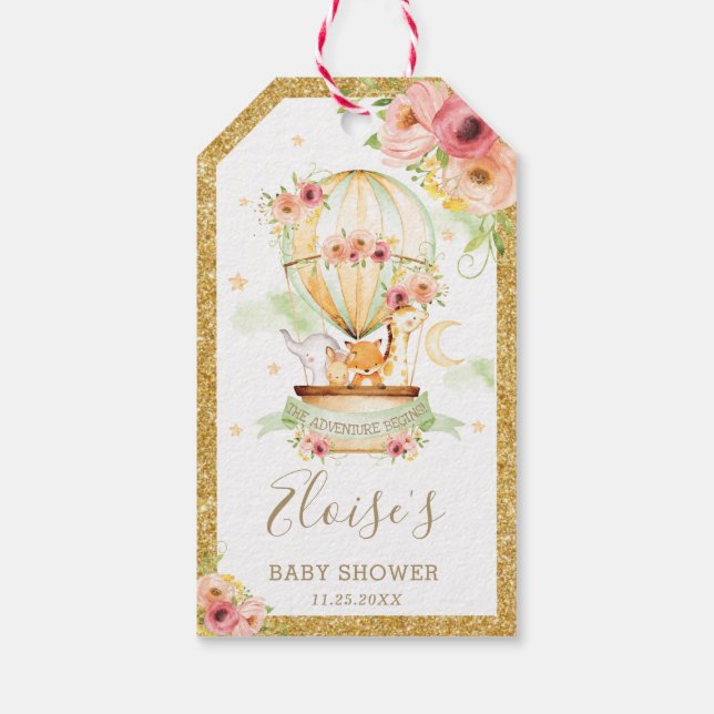 Niedlicher Tiere Hot Air Ballon Babydusche Geburts Geschenkanhänger (Rückseite)