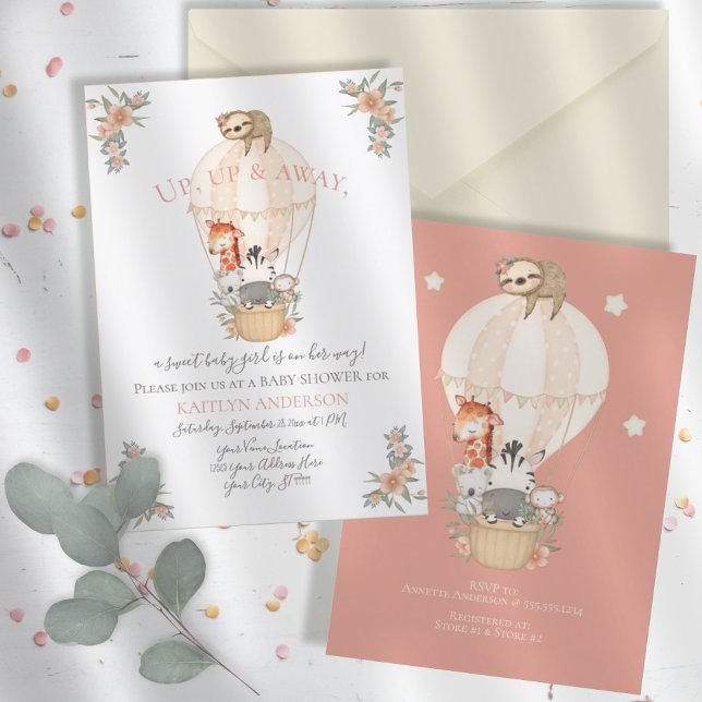 Niedlicher Tiere Hot Air Ballon Giraffe Sloth Zebr Einladung (Von Creator hochgeladen)