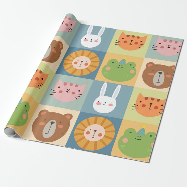 Niedlicher Tiere Patchwork Geschenkpapier (Ungerollt)