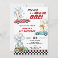 Niedlicher Tiere Race Cars 1. Geburtstag Schnell 1