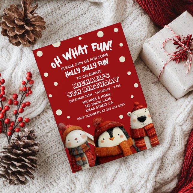 Niedlicher Tiere Red Festivals Weihnachten Kinder  Einladung (Von Creator hochgeladen)