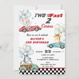 Niedlicher Tiere Rennen Autos 2. Geburtstag 2. Einladung