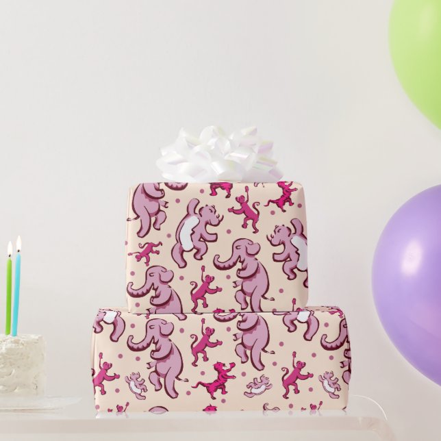 Niedlicher Tiere tanzen rosa Muster Geschenkpapier (Partygeschenke)