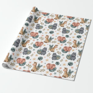 Niedlicher Tiere Tropical Blätter Kinderdusche Geschenkpapier