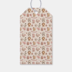 Niedlicher Tiergeburtstag – Rosa und Beige Luftbal Geschenkanhänger
