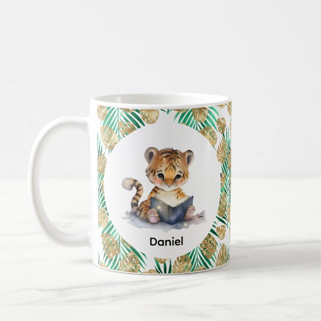 Niedlicher Tiger Buch Kaffeetasse (Links)