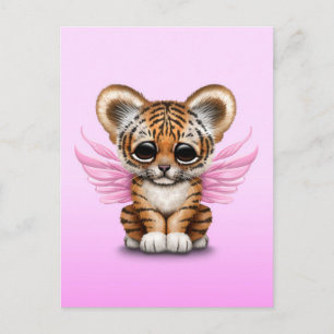 Niedlicher Tiger Cube mit Märchenwings auf Rosa Postkarte