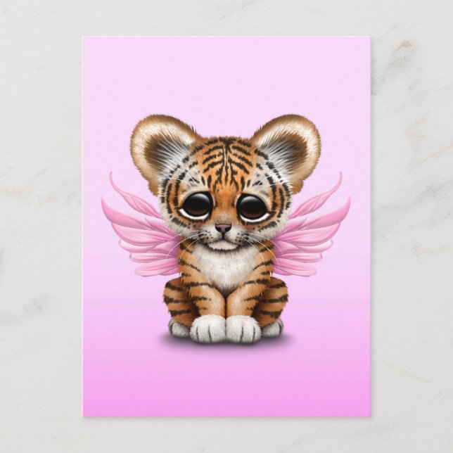 Niedlicher Tiger Cube mit Märchenwings auf Rosa Postkarte (Vorderseite)