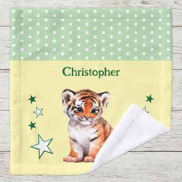 Niedlicher Tiger fügt Namen polka dots Sterne grün Waschlappen
