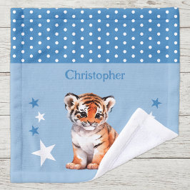 Niedlicher Tiger gibt Namen polka dots stars blau Waschlappen