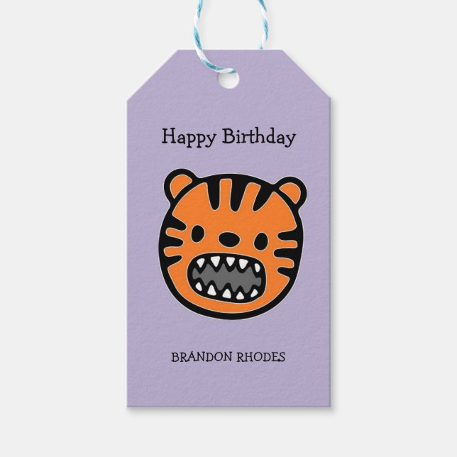 Niedlicher Tiger lila Geschenkanhänger (Vorderseite)